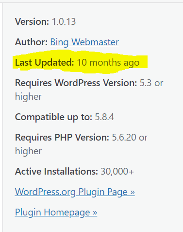 Bing Doesn't update their plugins for wordpress very often