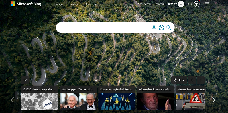 Bing adds company name and news feed to homepage